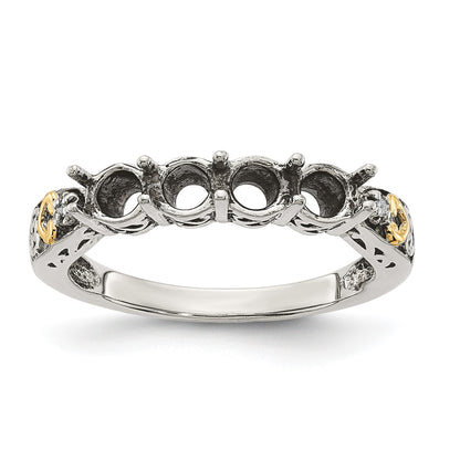 Sterling Silver Antiqued w/14k 4-stone w/Diamond Mother's Ring Semi-Mount