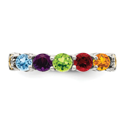 Sterling Silver Antiqued w/14k 5-stone w/Diamond Mother's Ring Semi-Mount