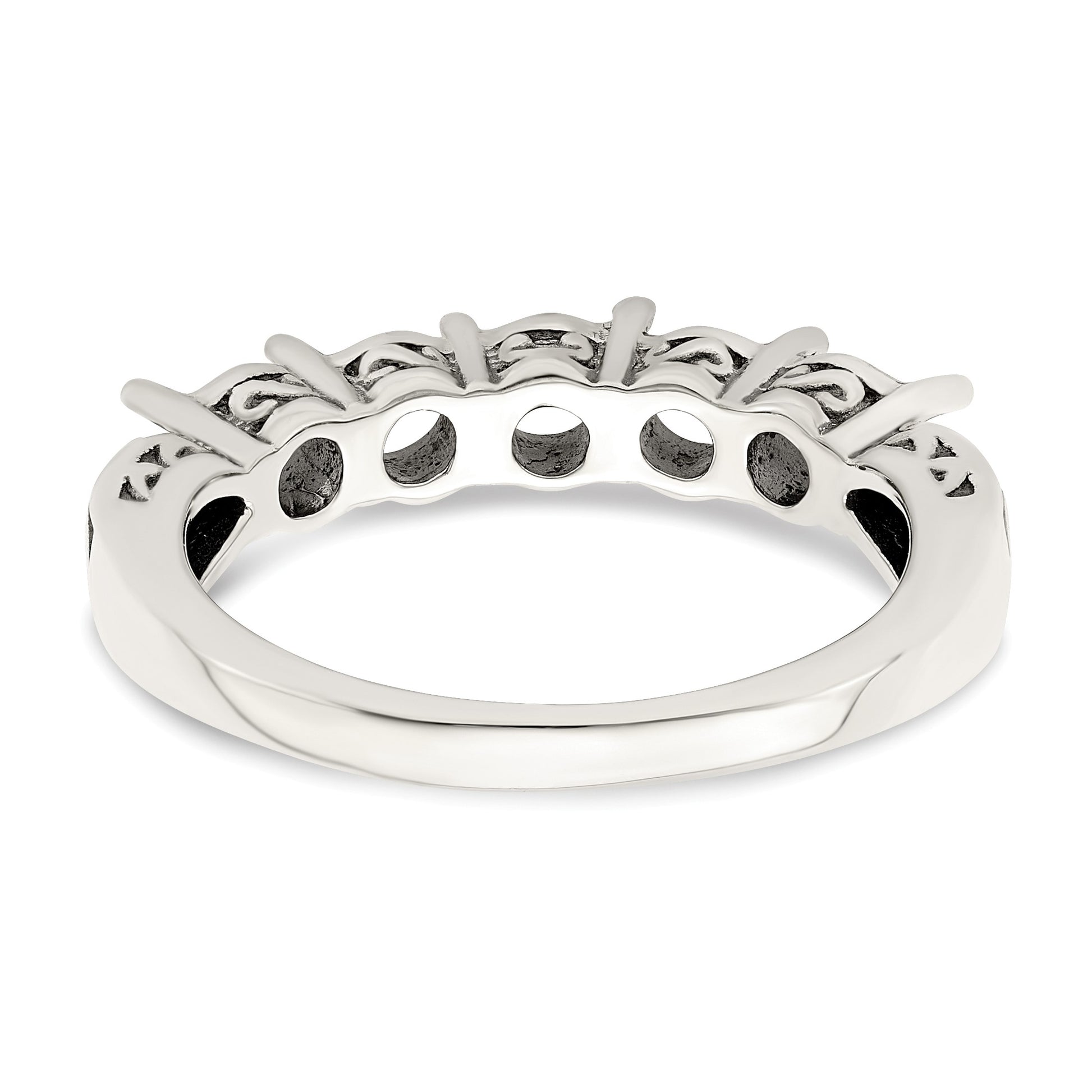 Sterling Silver Antiqued w/14k 5-stone w/Diamond Mother's Ring Semi-Mount