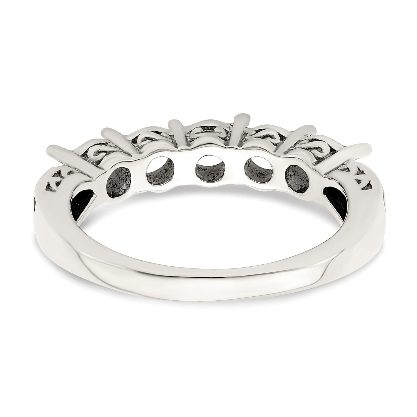 Sterling Silver Antiqued w/14k 5-stone w/Diamond Mother's Ring Semi-Mount