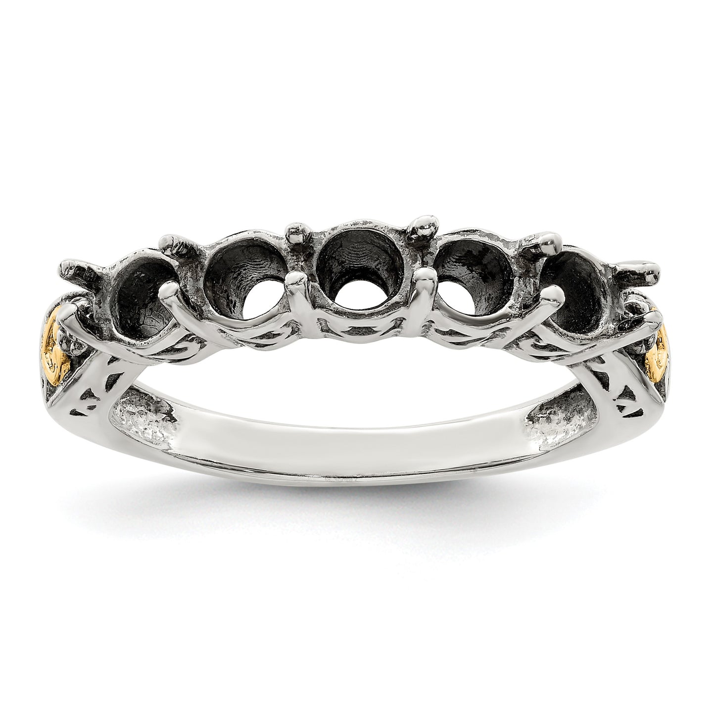 Sterling Silver Antiqued w/14k 5-stone w/Diamond Mother's Ring Semi-Mount