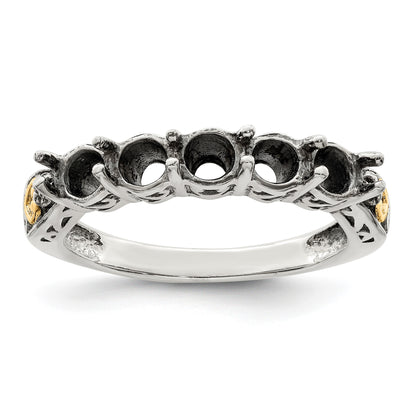 Sterling Silver Antiqued w/14k 5-stone w/Diamond Mother's Ring Semi-Mount