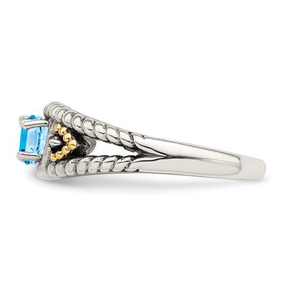 Sterling Silver Antiqued w/14k 2-stone w/Diamond Mother's Ring Semi-Mount