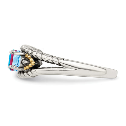 Sterling Silver Antiqued w/14k 3-stone w/Diamond Mother's Ring Semi-Mount