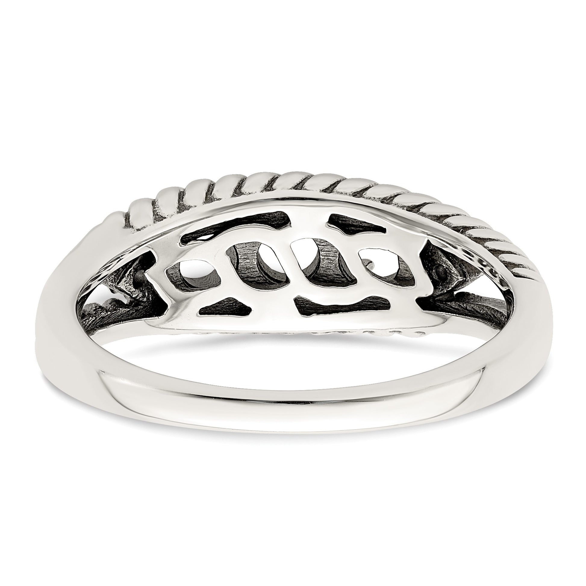 Sterling Silver Antiqued w/14k 3-stone w/Diamond Mother's Ring Semi-Mount