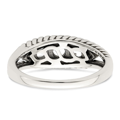 Sterling Silver Antiqued w/14k 3-stone w/Diamond Mother's Ring Semi-Mount