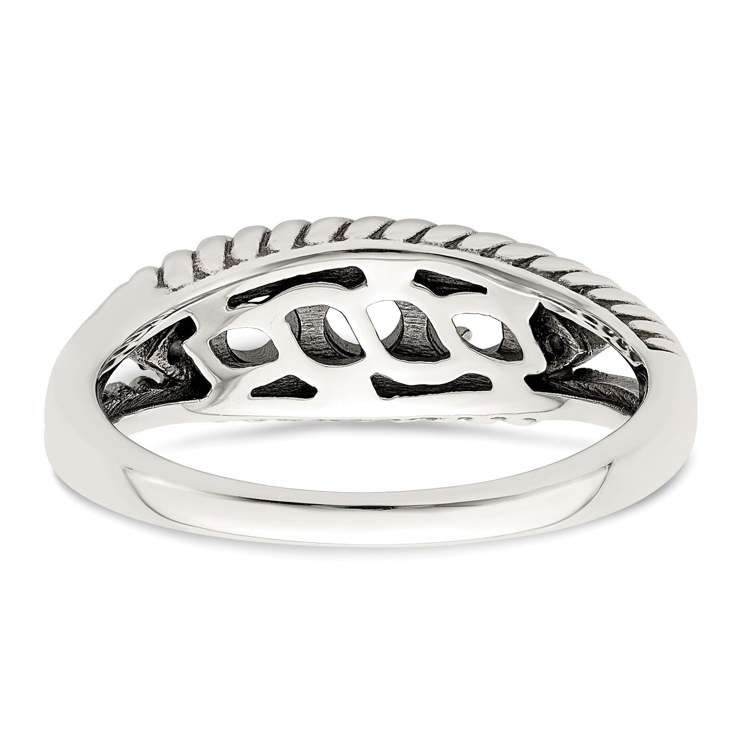 Sterling Silver Antiqued w/14k 3-stone w/Diamond Mother's Ring Semi-Mount