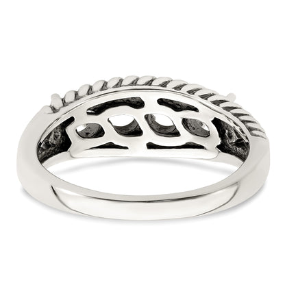 Sterling Silver Antiqued w/14k 4-stone w/Diamond Mother's Ring Semi-Mount