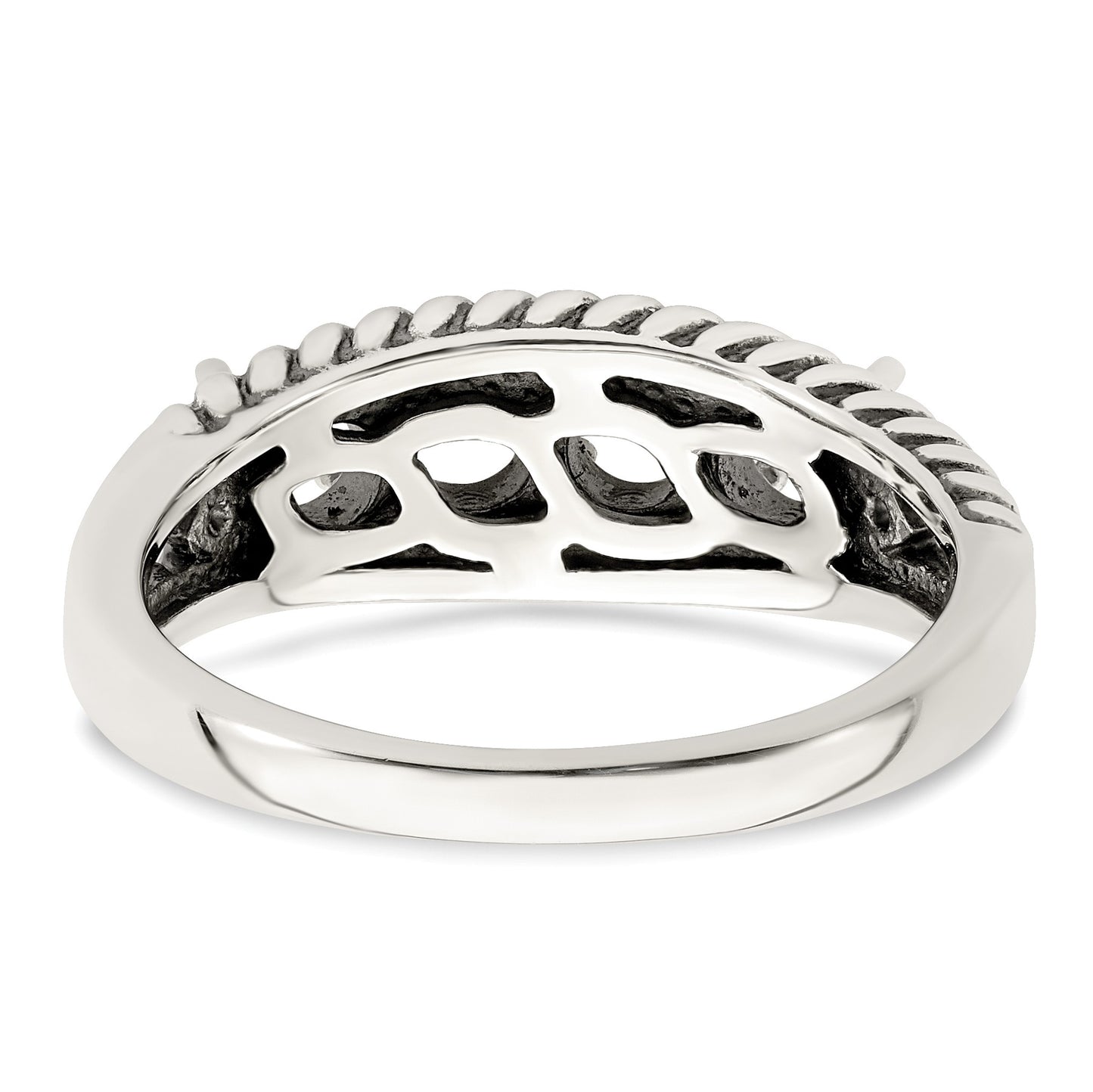 Sterling Silver Antiqued w/14k 4-stone w/Diamond Mother's Ring Semi-Mount