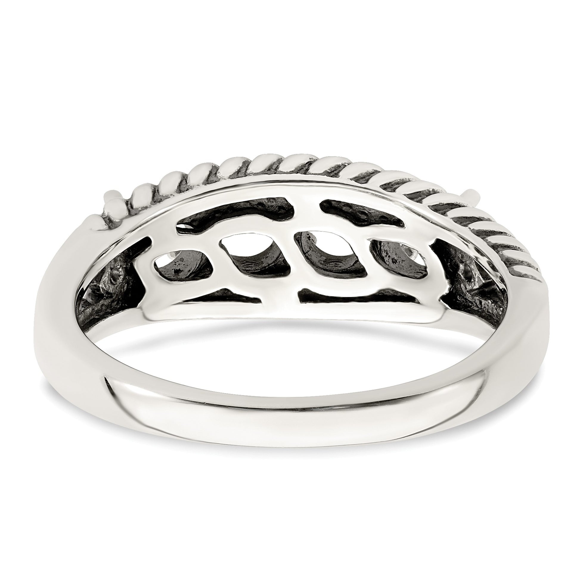 Sterling Silver Antiqued w/14k 4-stone w/Diamond Mother's Ring Semi-Mount