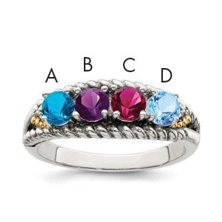 Sterling Silver Antiqued w/14k 4-stone w/Diamond Mother's Ring Semi-Mount