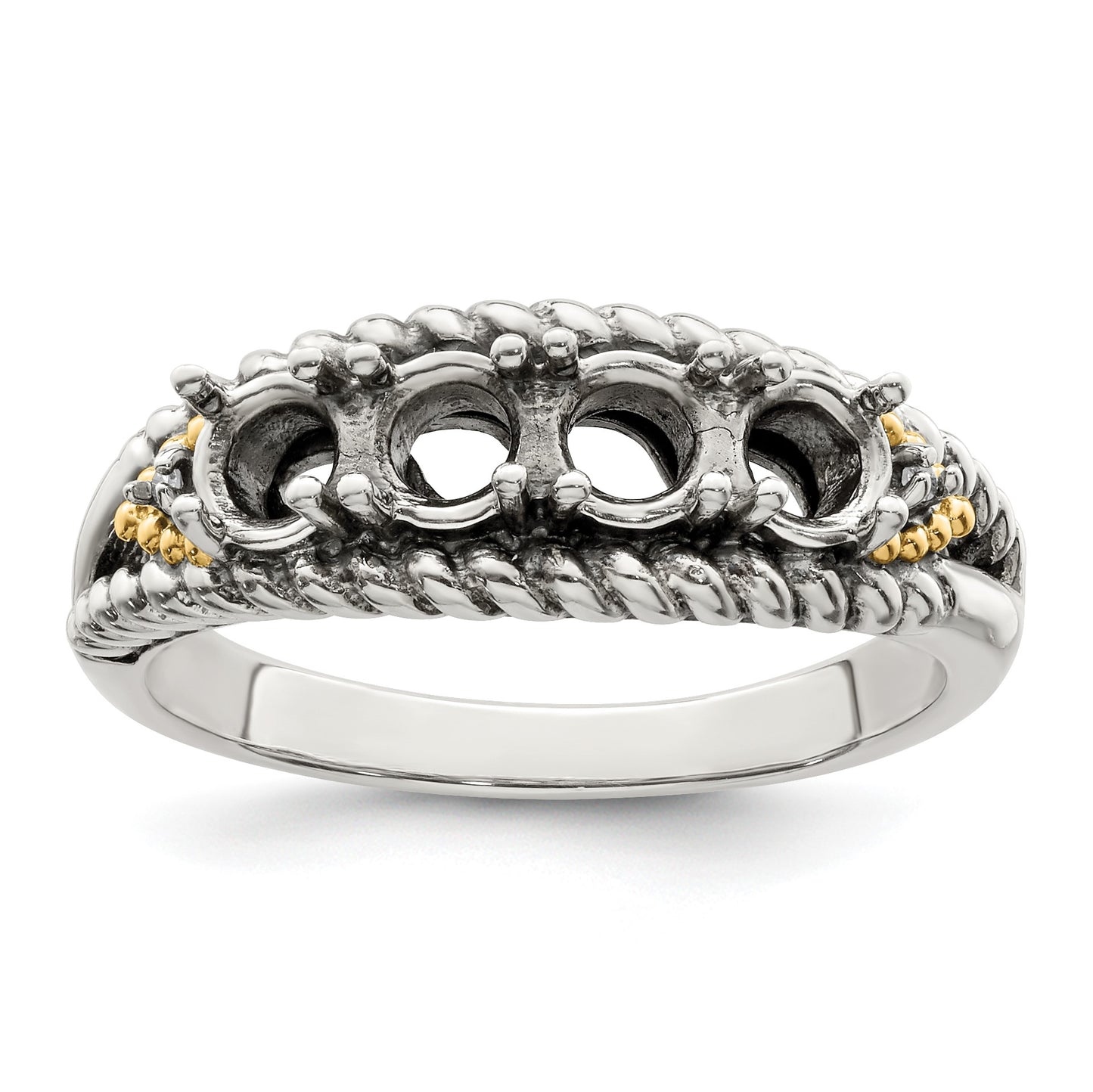 Sterling Silver Antiqued w/14k 4-stone w/Diamond Mother's Ring Semi-Mount
