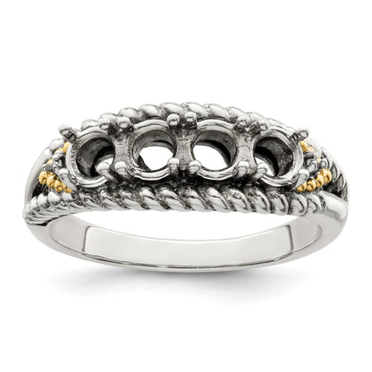 Sterling Silver Antiqued w/14k 4-stone w/Diamond Mother's Ring Semi-Mount