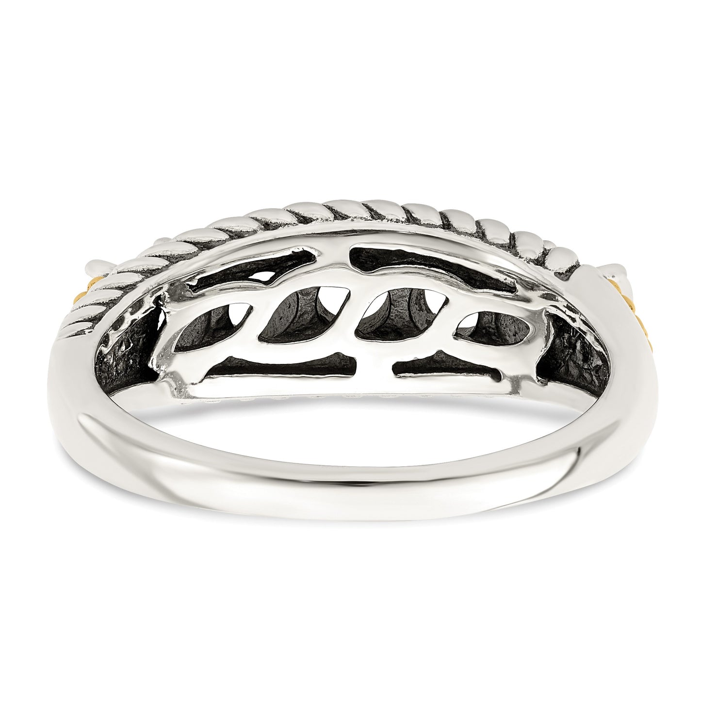 Sterling Silver Antiqued w/14k 5-stone w/Diamond Mother's Ring Semi-Mount