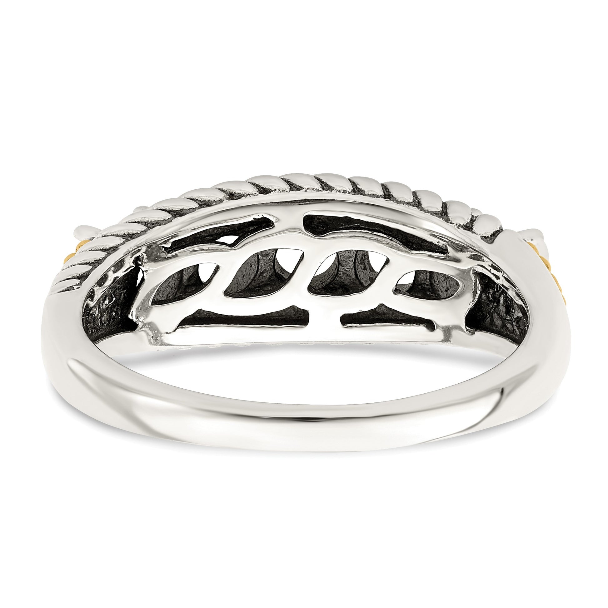 Sterling Silver Antiqued w/14k 5-stone w/Diamond Mother's Ring Semi-Mount