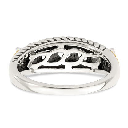 Sterling Silver Antiqued w/14k 5-stone w/Diamond Mother's Ring Semi-Mount