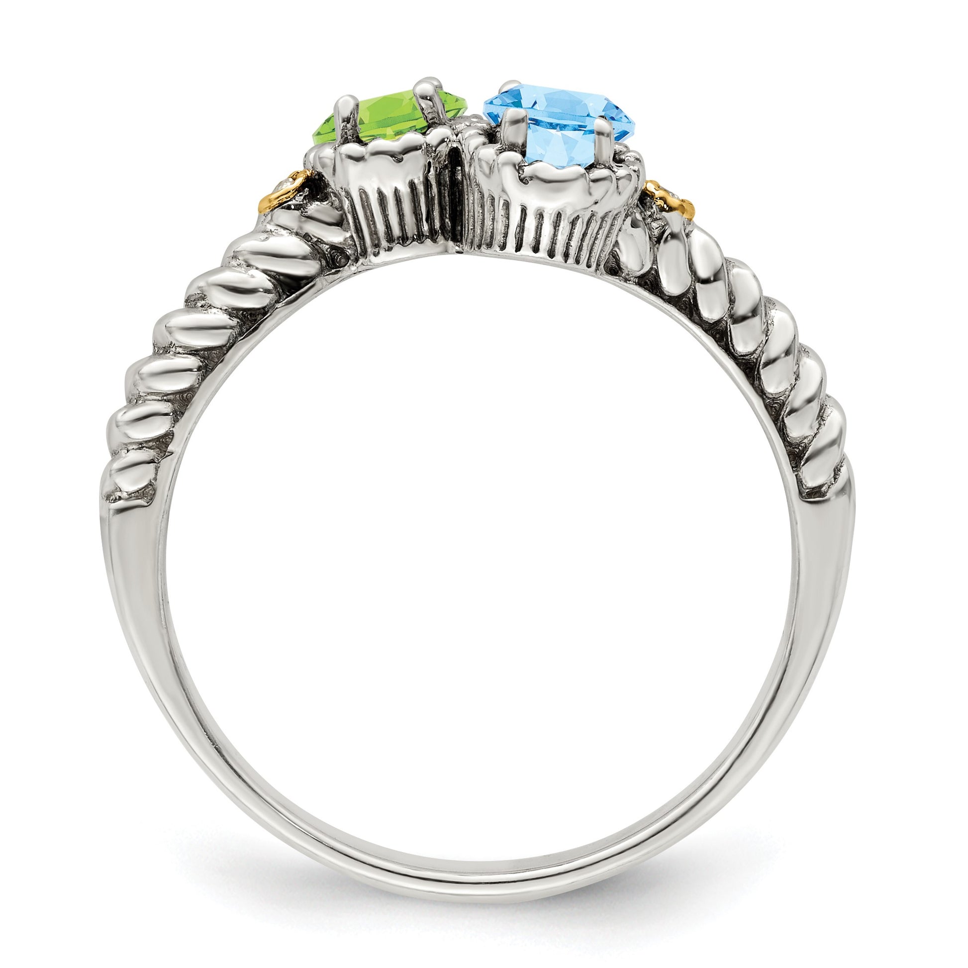 Sterling Silver Antiqued w/14k 2-stone w/Diamond Mother's Ring Semi-Mount