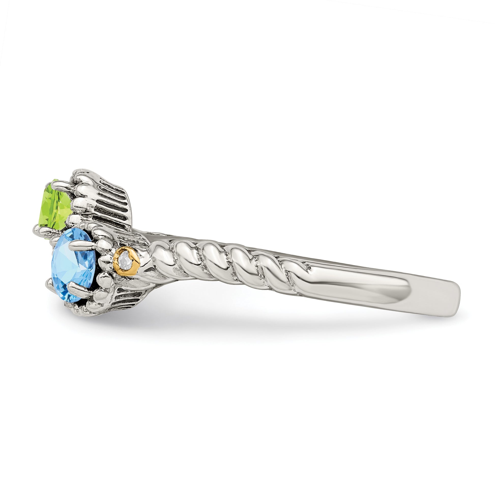 Sterling Silver Antiqued w/14k 2-stone w/Diamond Mother's Ring Semi-Mount