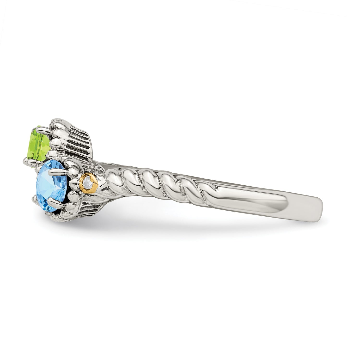 Sterling Silver Antiqued w/14k 2-stone w/Diamond Mother's Ring Semi-Mount