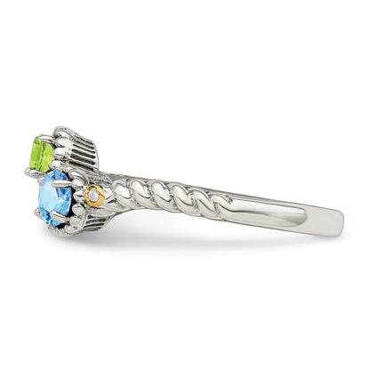 Sterling Silver Antiqued w/14k 2-stone w/Diamond Mother's Ring Semi-Mount