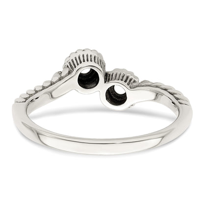 Sterling Silver Antiqued w/14k 2-stone w/Diamond Mother's Ring Semi-Mount
