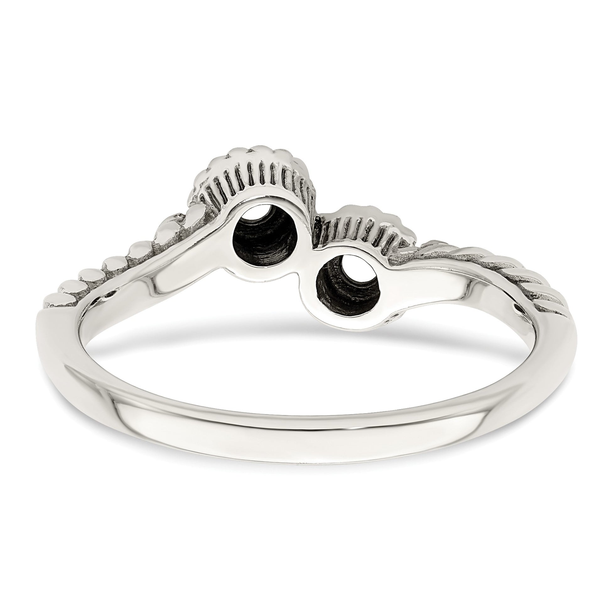 Sterling Silver Antiqued w/14k 2-stone w/Diamond Mother's Ring Semi-Mount