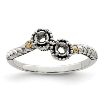 Sterling Silver Antiqued w/14k 2-stone w/Diamond Mother's Ring Semi-Mount