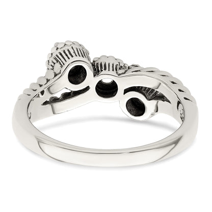 Sterling Silver Antiqued w/14k 3-stone w/Diamond Mother's Ring Semi-Mount