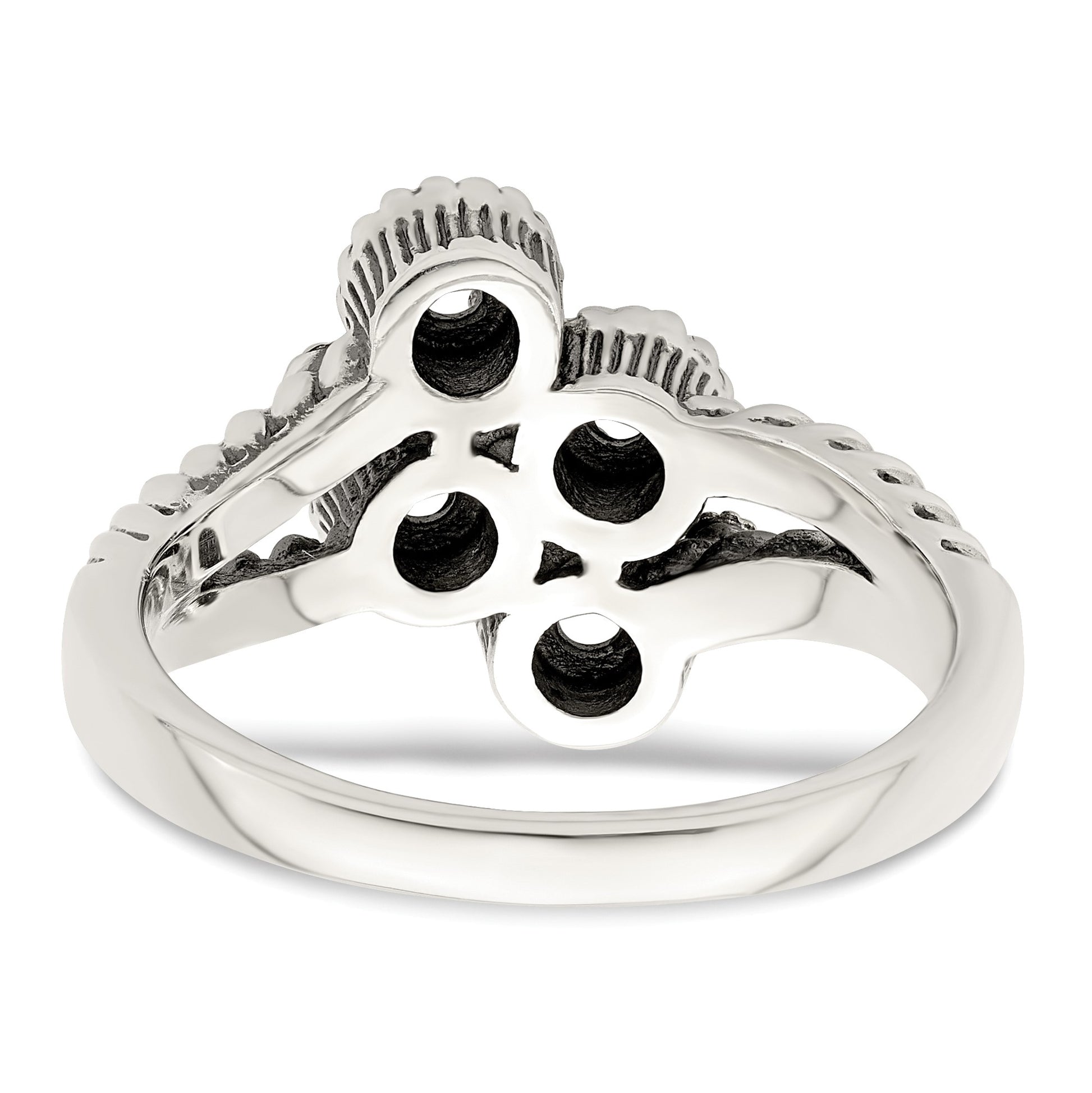 Sterling Silver Antiqued w/14k 4-stone w/Diamond Mother's Ring Semi-Mount