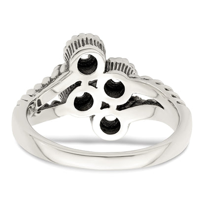 Sterling Silver Antiqued w/14k 4-stone w/Diamond Mother's Ring Semi-Mount