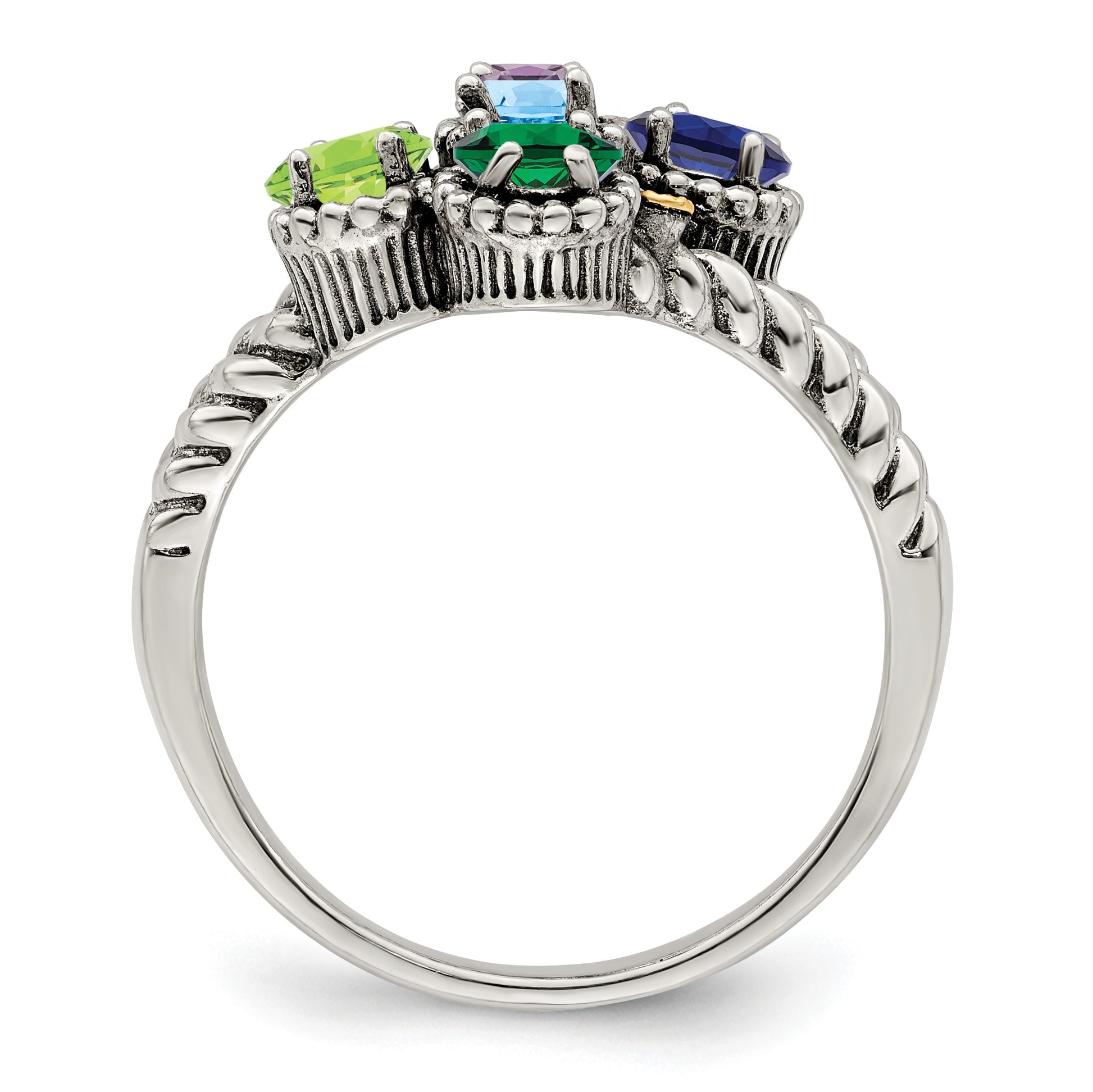 Sterling Silver Antiqued w/14k 5-stone w/Diamond Mother's Ring Semi-Mount