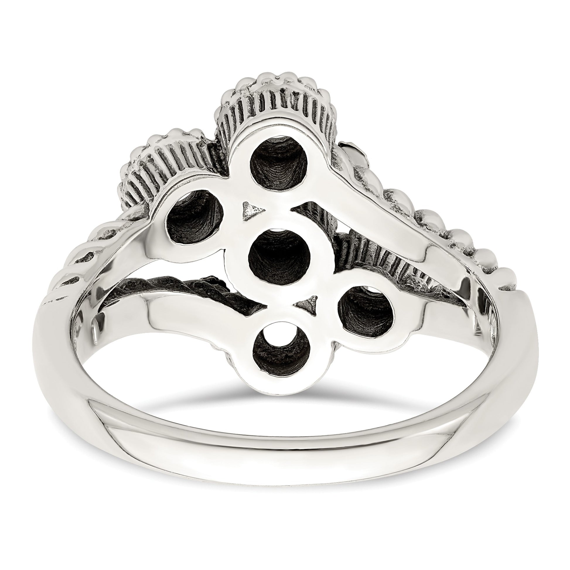 Sterling Silver Antiqued w/14k 5-stone w/Diamond Mother's Ring Semi-Mount