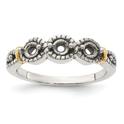 Sterling Silver Antiqued w/14k 3-stone w/Diamond Mother's Ring Semi-Mount