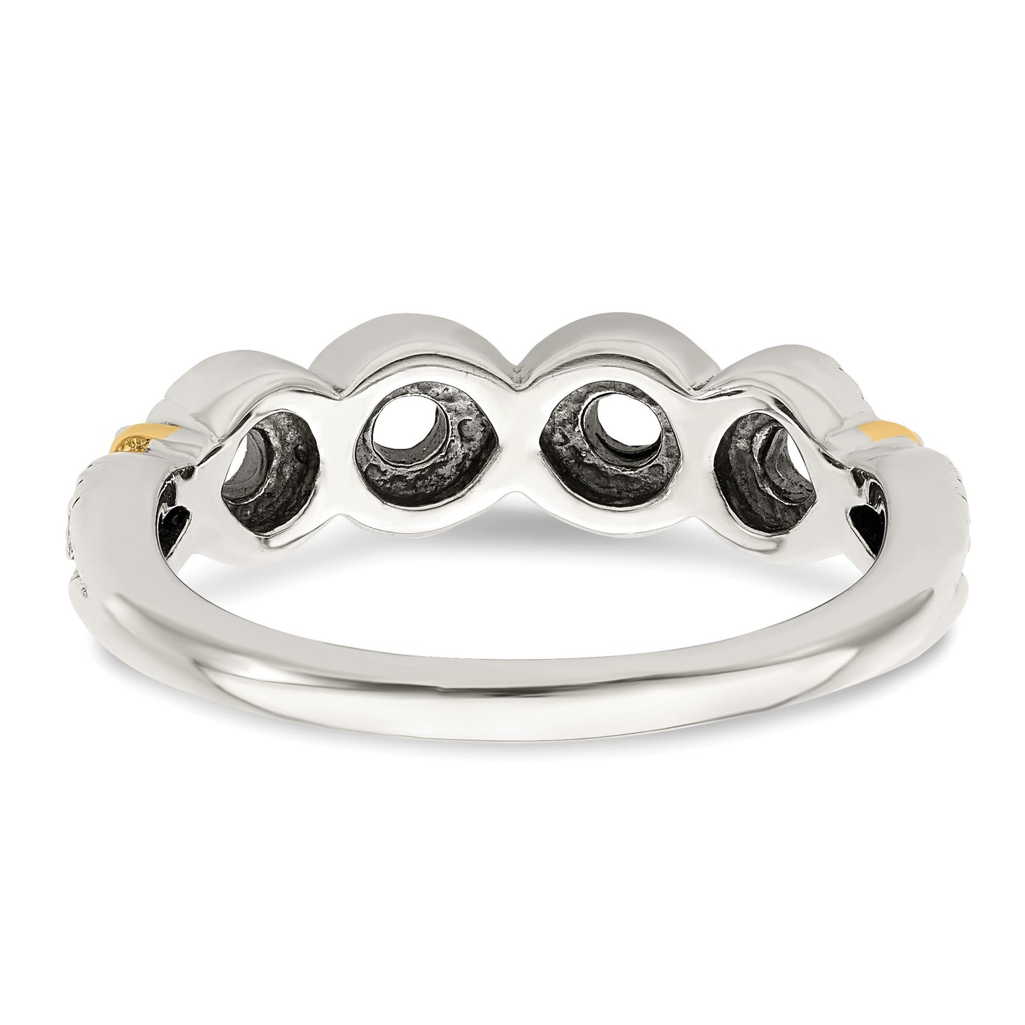 Sterling Silver Antiqued w/14k 4-stone w/Diamond Mother's Ring Semi-Mount