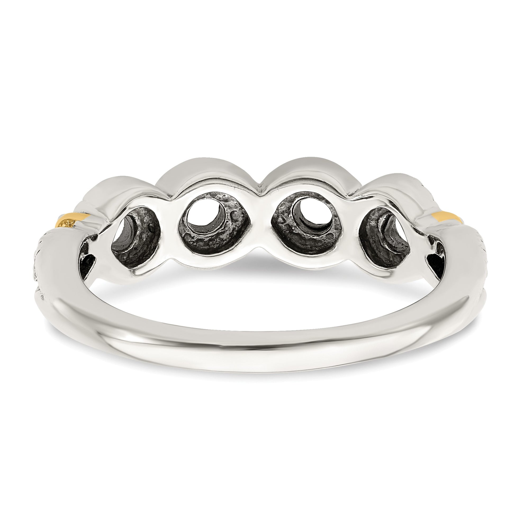 Sterling Silver Antiqued w/14k 4-stone w/Diamond Mother's Ring Semi-Mount