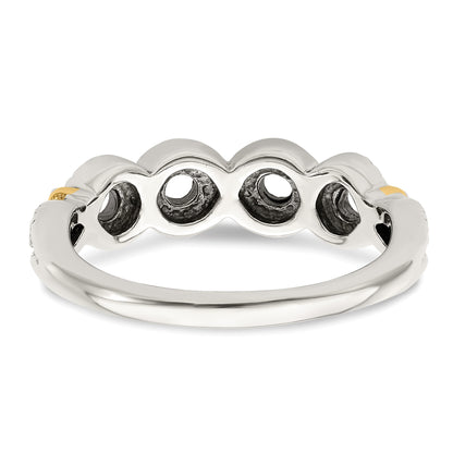 Sterling Silver Antiqued w/14k 4-stone w/Diamond Mother's Ring Semi-Mount