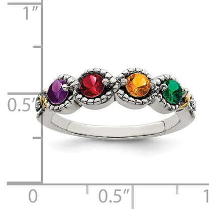 Sterling Silver Antiqued w/14k 4-stone w/Diamond Mother's Ring Semi-Mount