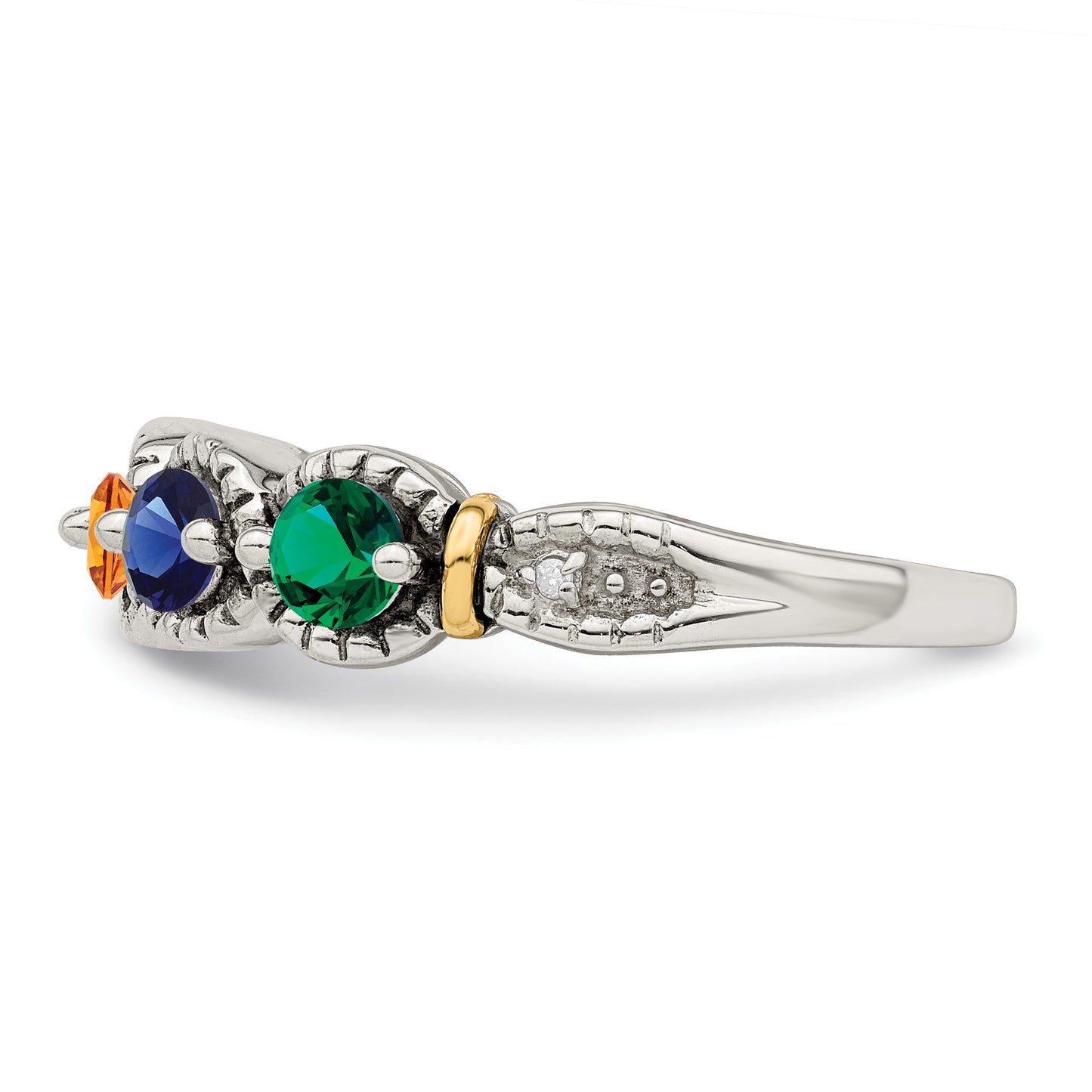 Sterling Silver Antiqued w/14k 5-stone w/Diamond Mother's Ring Semi-Mount