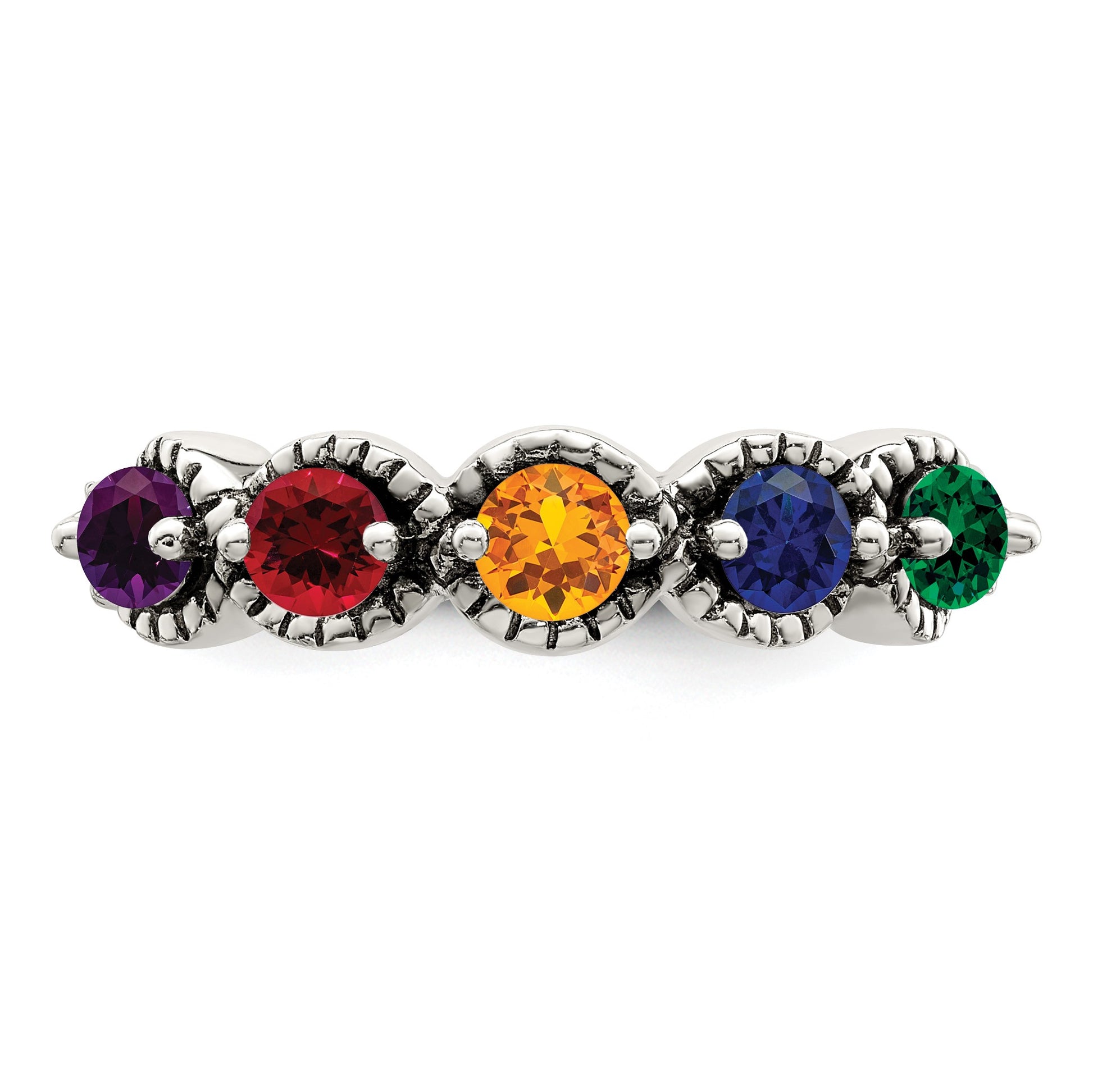 Sterling Silver Antiqued w/14k 5-stone w/Diamond Mother's Ring Semi-Mount