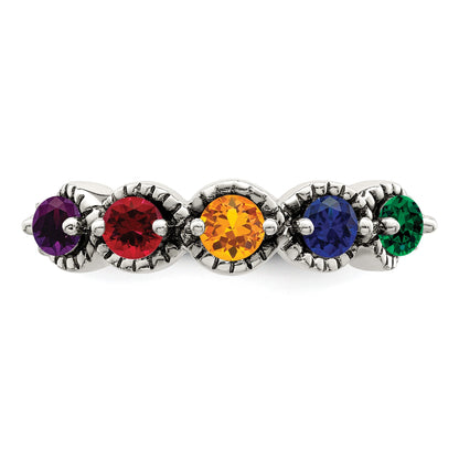 Sterling Silver Antiqued w/14k 5-stone w/Diamond Mother's Ring Semi-Mount
