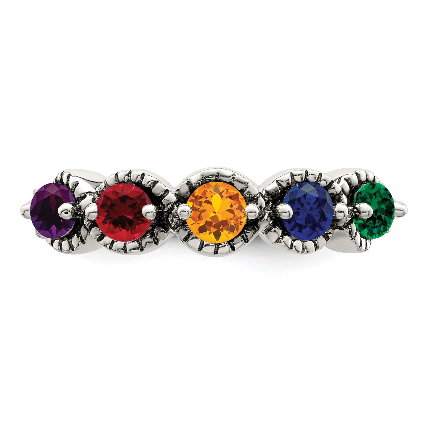 Sterling Silver Antiqued w/14k 5-stone w/Diamond Mother's Ring Semi-Mount