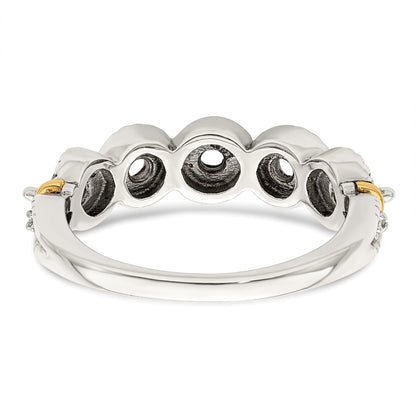 Sterling Silver Antiqued w/14k 5-stone w/Diamond Mother's Ring Semi-Mount