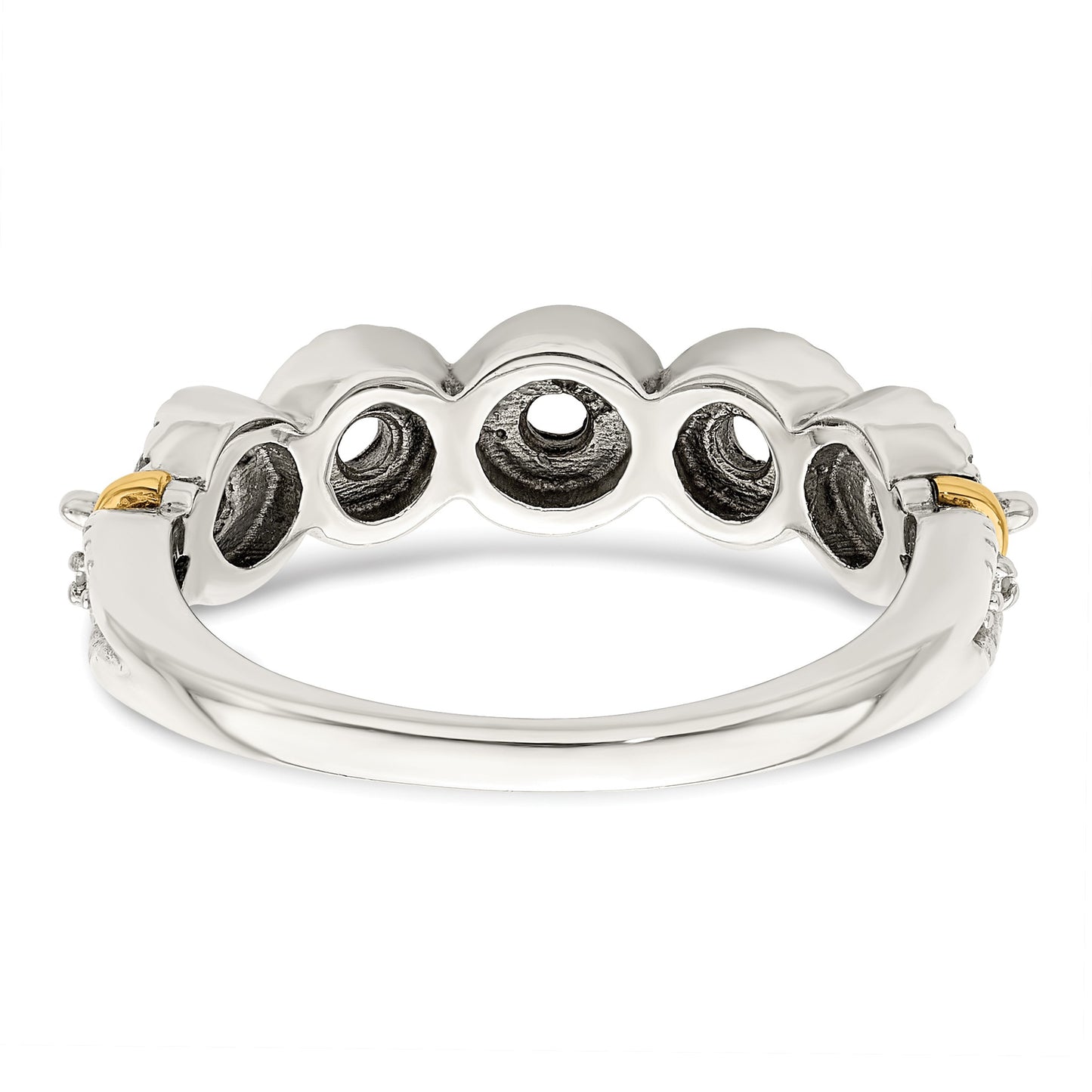 Sterling Silver Antiqued w/14k 5-stone w/Diamond Mother's Ring Semi-Mount
