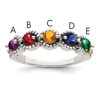 Sterling Silver Antiqued w/14k 5-stone w/Diamond Mother's Ring Semi-Mount