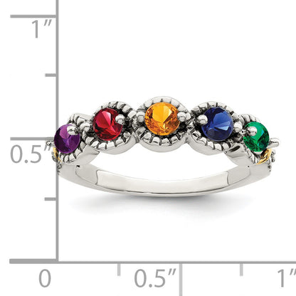 Sterling Silver Antiqued w/14k 5-stone w/Diamond Mother's Ring Semi-Mount
