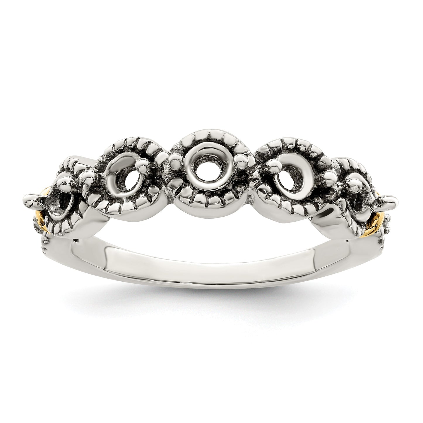 Sterling Silver Antiqued w/14k 5-stone w/Diamond Mother's Ring Semi-Mount