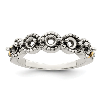 Sterling Silver Antiqued w/14k 5-stone w/Diamond Mother's Ring Semi-Mount