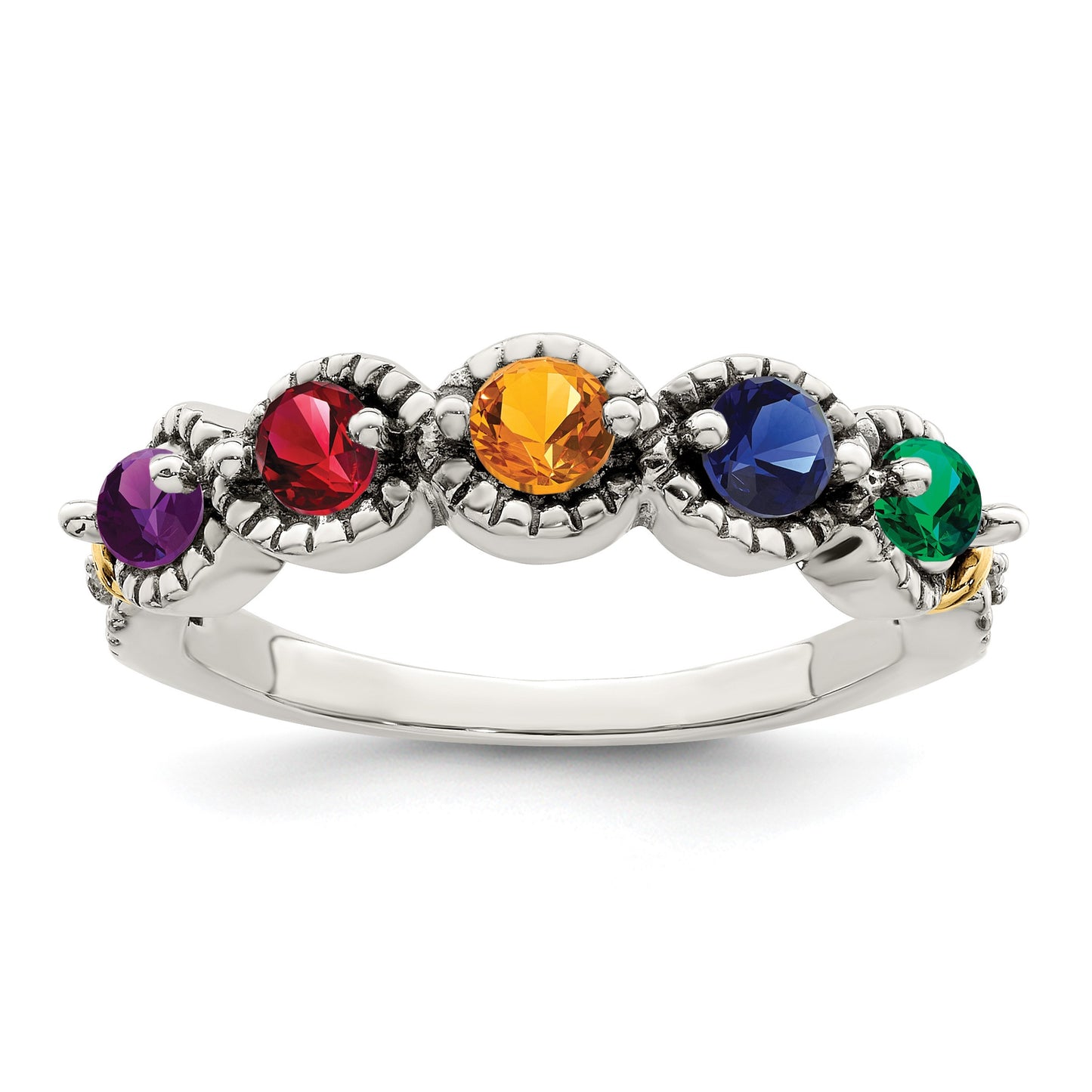 Sterling Silver Antiqued w/14k 5-stone w/Diamond Mother's Ring Semi-Mount