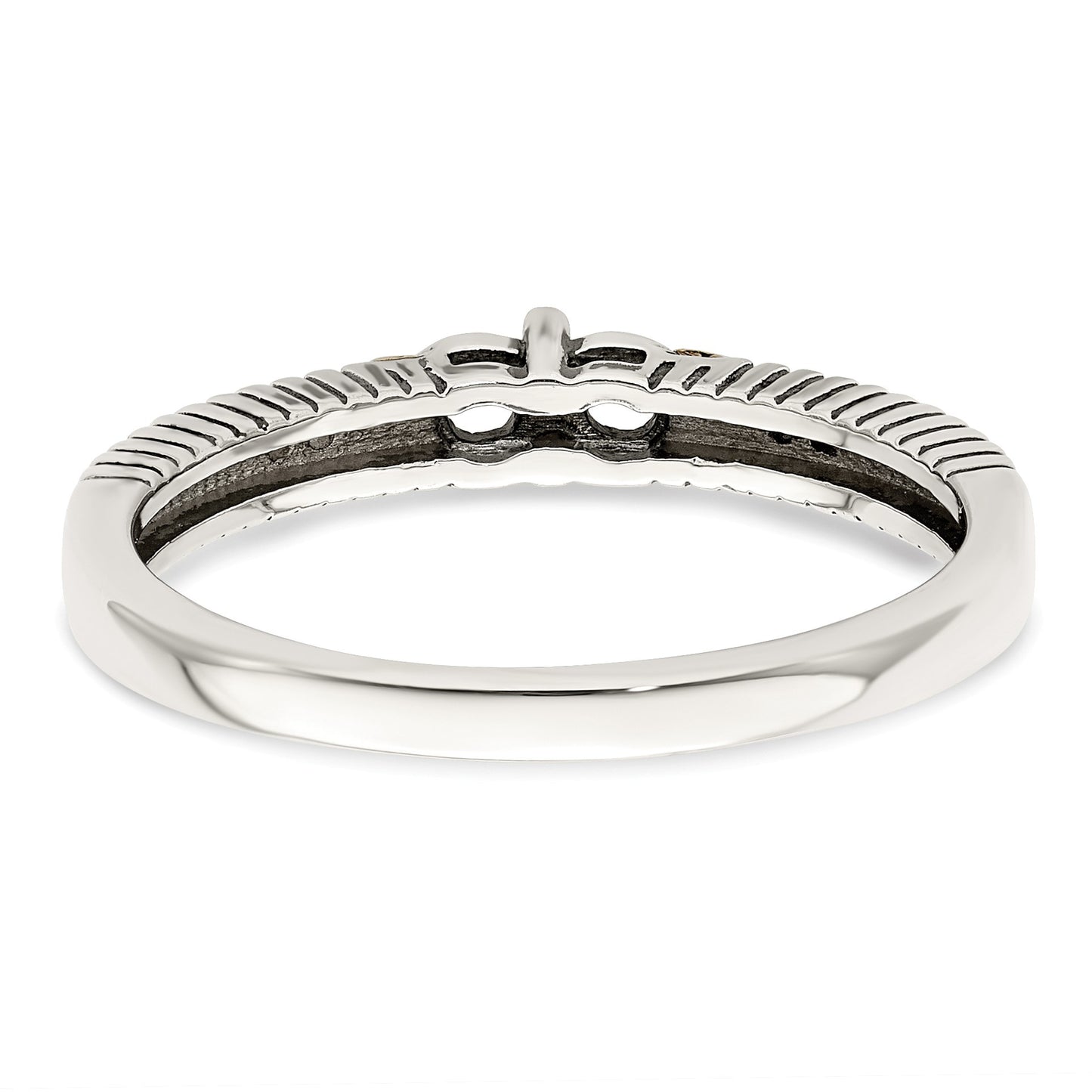 Sterling Silver Antiqued w/14k 2-stone w/Diamond Mother's Ring Semi-Mount