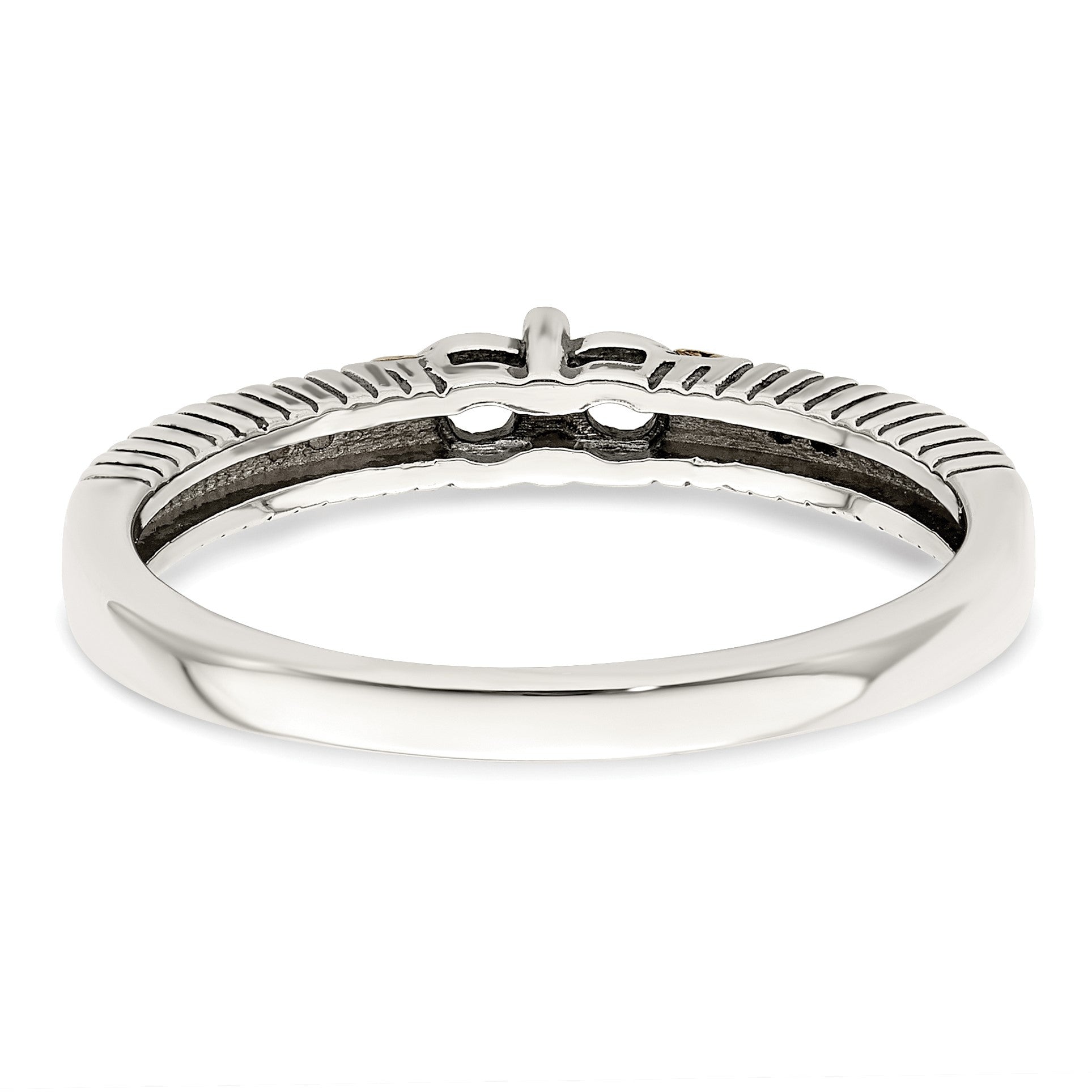 Sterling Silver Antiqued w/14k 2-stone w/Diamond Mother's Ring Semi-Mount